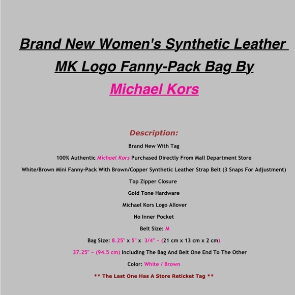 MICHAEL KORS MK Signature Fanny Pack Belt Bag Snaps
Chain 554131C NWT - Picture 9 of 10